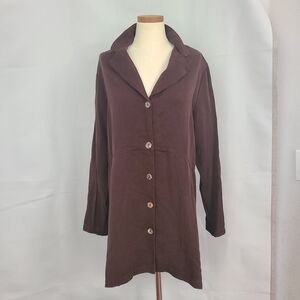 Bryn Walker Sz L Brown Button Front 100% Tencel Lagenlook Oversized Tunic Top